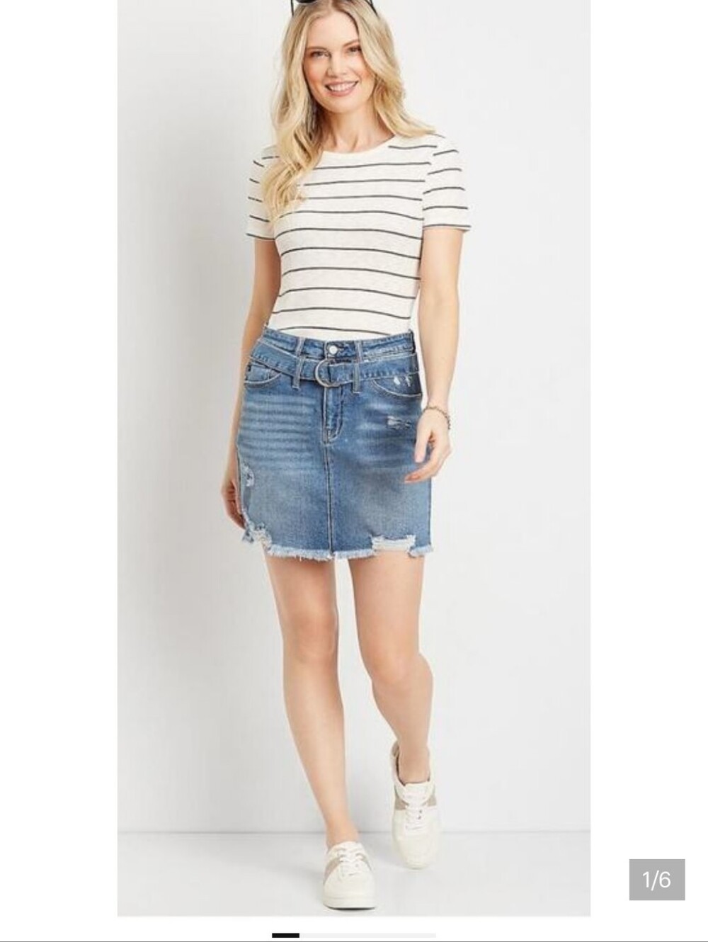 Kancan Denim Distressed Ripped Fray Hem Belted Denim Jean Skirt Women 20